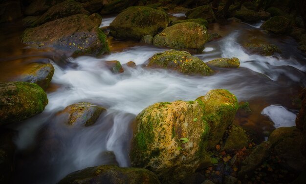 Belle rivière de montagne d'Espagne, photo longue exposition