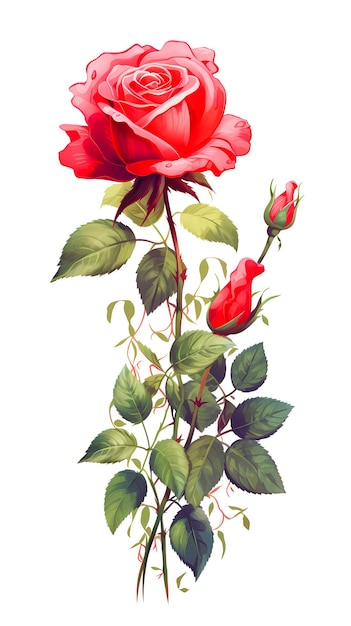 Belle rose aquarelle réaliste sur une bannière verticale de fond blanc