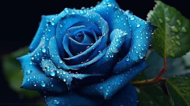 Photo une belle rose bleue avec des gouttes d'eau ia générative