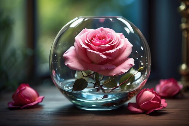 Une belle rose dans le verre