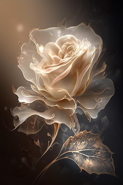 Photo une belle rose dorée brillante sur un fond sombre