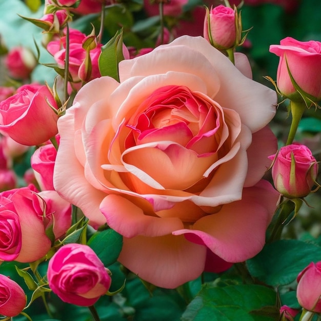 Belle rose en fleurs et une atmosphère joyeuse