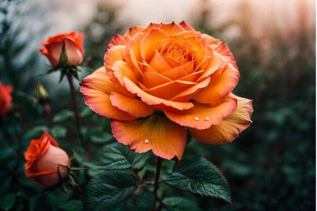 une belle rose orange sur un fond noir