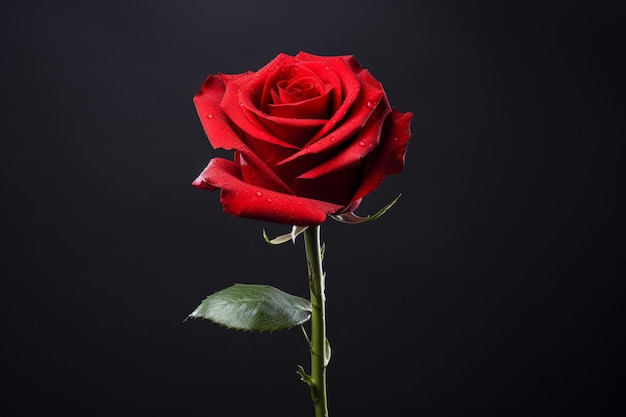 Une belle rose rouge comme symbole d'amour sur un fond noir