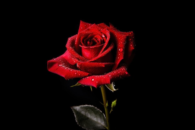 Belle rose rouge comme symbole de l'amour sur fond noir