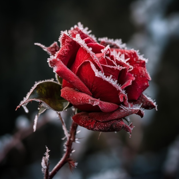 Belle rose rouge congelée recouverte de givre gros plan fond d'écran original fleur fantaisie