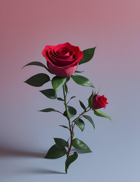 Une belle rose rouge sur un fond bleu pastel ressemble à l'amour et est bien isolée