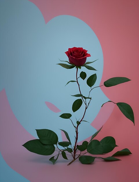 Une belle rose rouge sur un fond bleu pastel ressemble à l'amour et est bien isolée