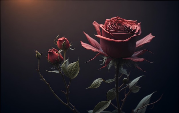 Belle rose rouge sur un fond sombre Gros plan