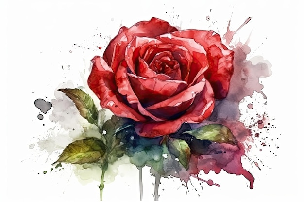 Belle rose rouge peinte à l'aquarelle Generative AI