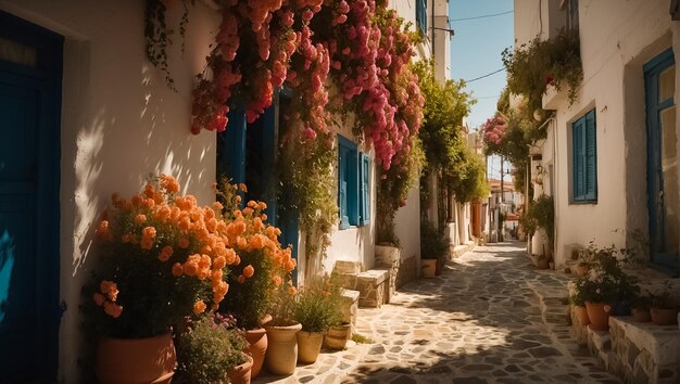 Photo belle rue en grèce un jour d'été