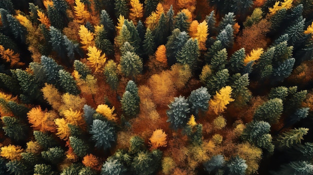 Photo belle saison d'automne dans la colline avec une vue aérienne de la forêt d'érable brumeuse