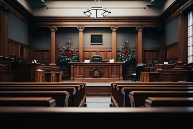 Une belle salle d'audience vide pour le début de la session du jugement