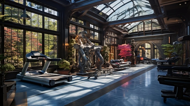 Belle salle de sport dans un grand manoir à New York