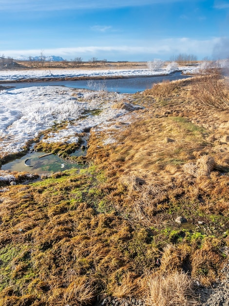 Belle scène autour de l'énergie thermique souterraine de Deildartunguhver pour de nombreuses villes d'Islande