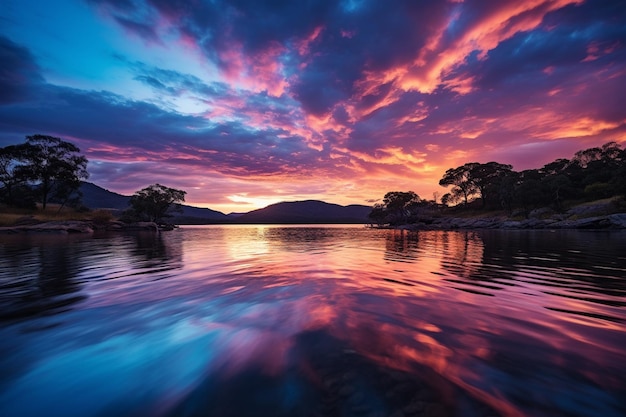 Une belle scène de coucher de soleil sur un lac