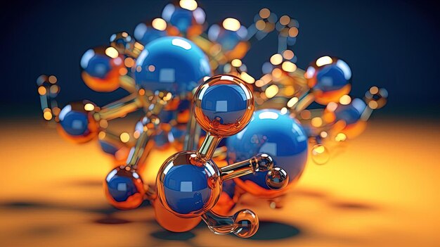 une belle scène de molécules chimiques dans l'air dans le style de l'orange et du bleu