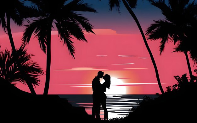 Photo une belle scène de plage dans le style de la chromaticité audacieuse de l'amour exotique du coucher de soleil