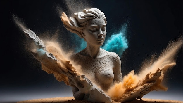 Belle sculpture de femme faite de pierre et de sable générée par l'IA