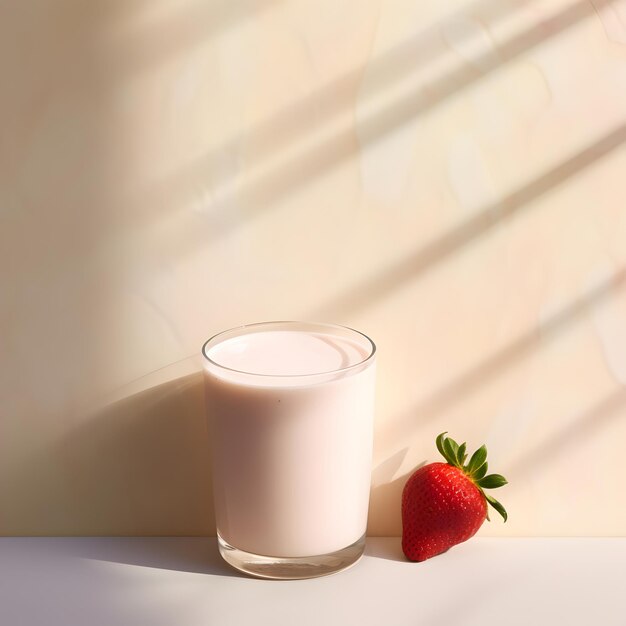 Belle séance publicitaire d'un verre de milk shake dans un style minimal avec un fond contemporain