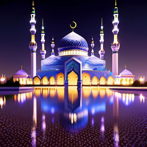 La belle et sereine mosquée la nuit dans le mois béni du Ramadan