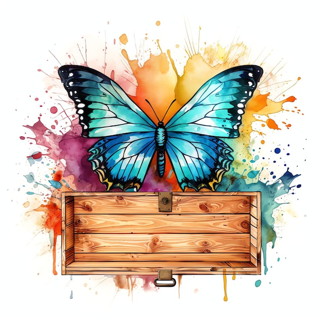 belle sortie d'une boîte en bois aquarelle fantaisie conte de fées clipart illustration