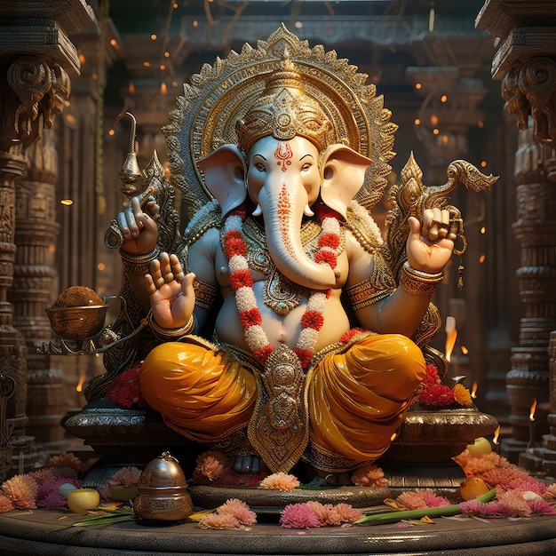 Photo belle statue du seigneur ganesh avec une couronne sur la tête