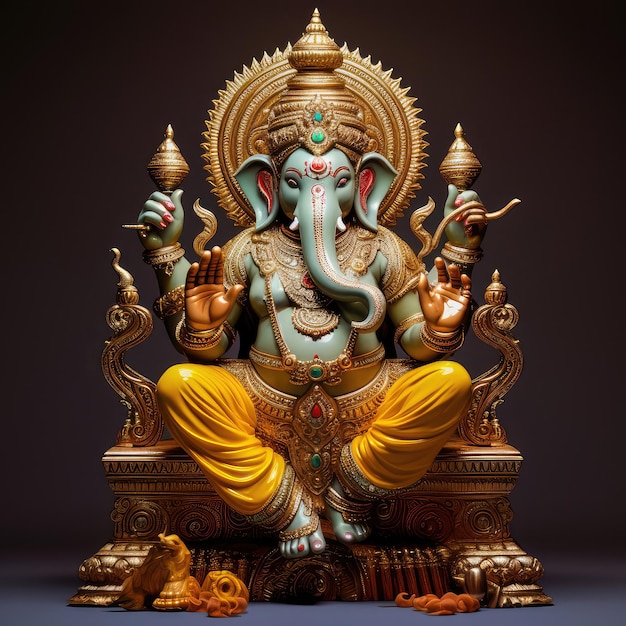 Photo belle statue du seigneur ganesh avec une couronne sur la tête