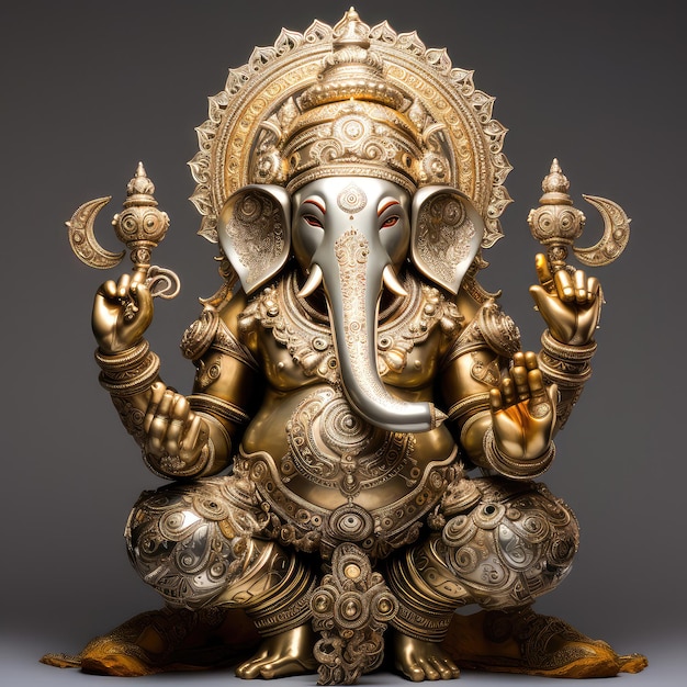 Photo belle statue du seigneur ganesh avec une couronne sur la tête