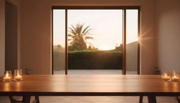 Belle table d'intérieur minimale à l'entrée de la villa