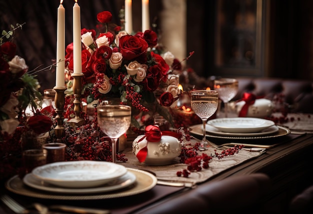 Belle table de Noël avec décorations