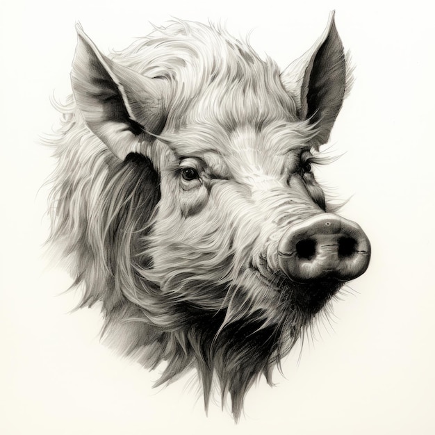 Belle tête de sanglier dessinée par Karen Roos Illustration hyperréaliste d'animaux