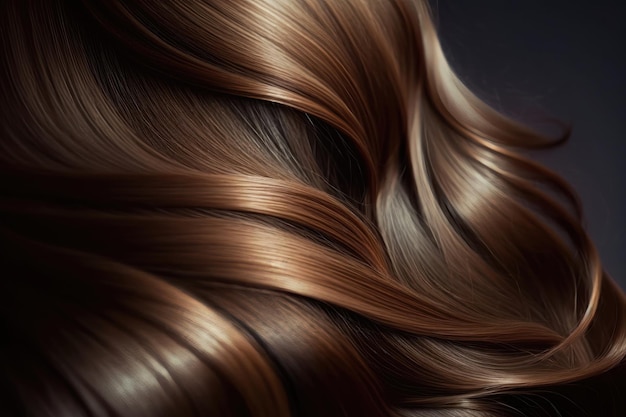 Belle texture de cheveux brillants et sains avec des mèches dorées en surbrillance AI Generation