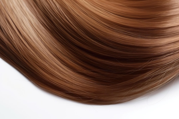 Belle texture de cheveux de couleur brun naturel brillant isolé sur fond blanc