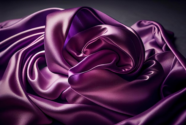 Belle texture de tissu de luxe en satin de soie violet ondulé AI générative