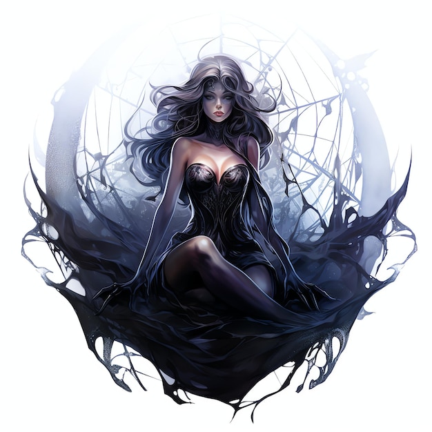 belle toile d'araignée noire gothique sur illustration clipart fée sombre