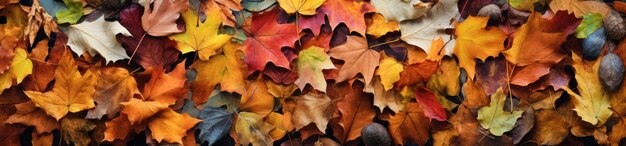 Belle toile de fond d'automne d'un tableau coloré de feuilles tombées IA générative