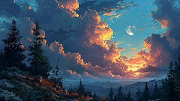Une belle toile de fond, un ciel nocturne, une pleine lune, une bannière HD.
