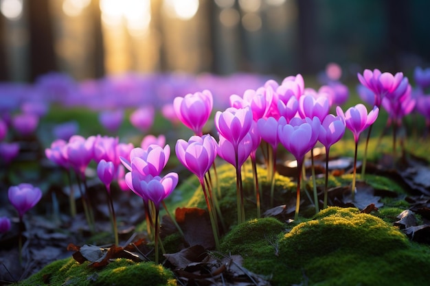 Photo belle toile de fond naturelle avec beaucoup de cyclamens