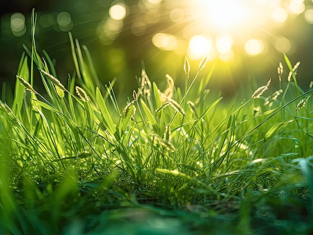 Belle toile de fond naturelle d'herbe verte et de soleil