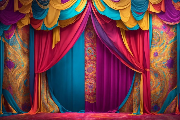 Belle toile de fond de spectacle de spectacle avec des rideaux de style indien décoration unique
