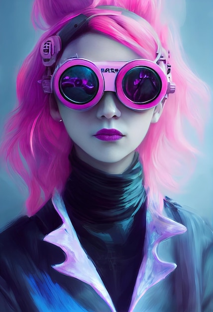 Belle vague rétro Femme scientifique avec des lunettes Cyberpunk caractère métaverse Style d'art numérique