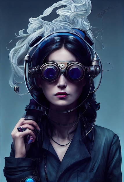 Belle vague rétro Femme scientifique avec des lunettes Cyberpunk caractère métaverse Style d'art numérique