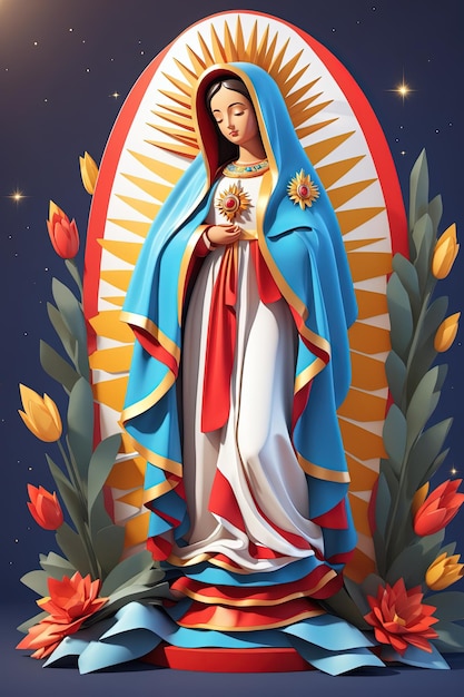 La belle Vierge Marie Notre-Dame de Guadalupe conception de personnages 3D modèle de dessin animé ludique