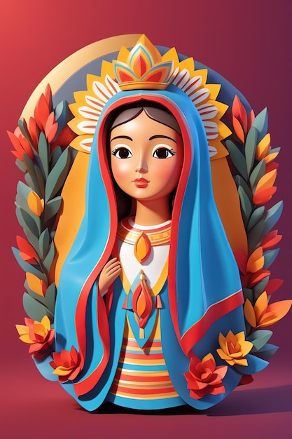 La belle Vierge Marie Notre-Dame de Guadalupe conception de personnages 3D modèle de dessin animé ludique