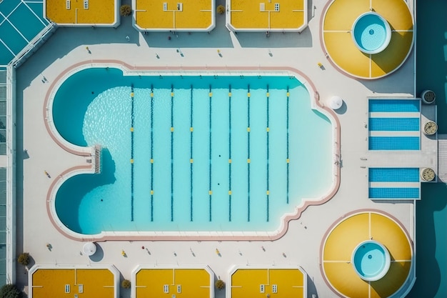 Une belle ville moderne ou une vue sur la piscine de l'hôtel depuis le drone