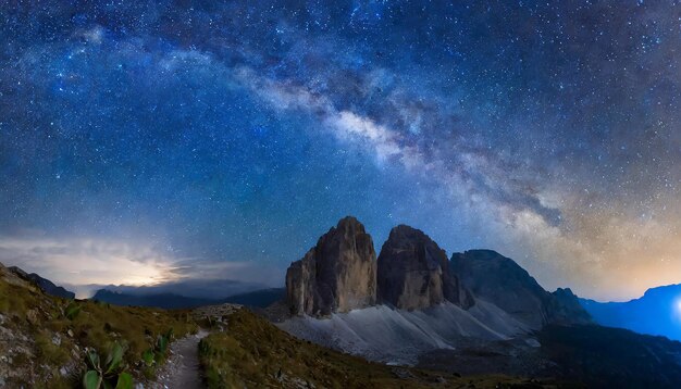 La belle voie lactée et le sommet de la montagne Le ciel étoilé bleu foncé