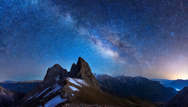 La belle voie lactée et le sommet de la montagne Le ciel étoilé bleu foncé