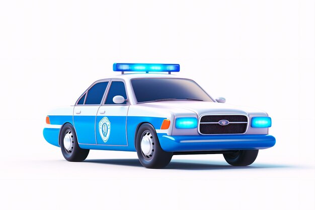 Belle voiture de police bleue sur fond blanc Images pour enfants générées par l'IA