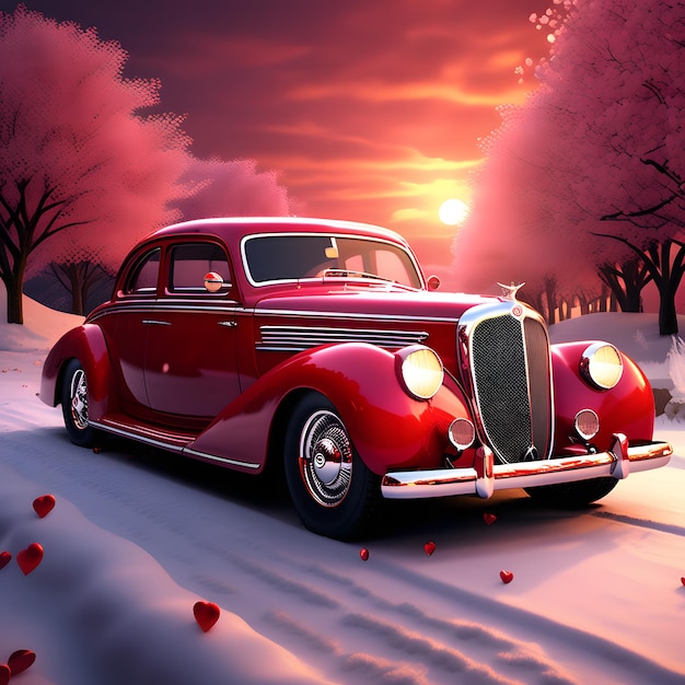 Photo une belle voiture de la saint-valentin